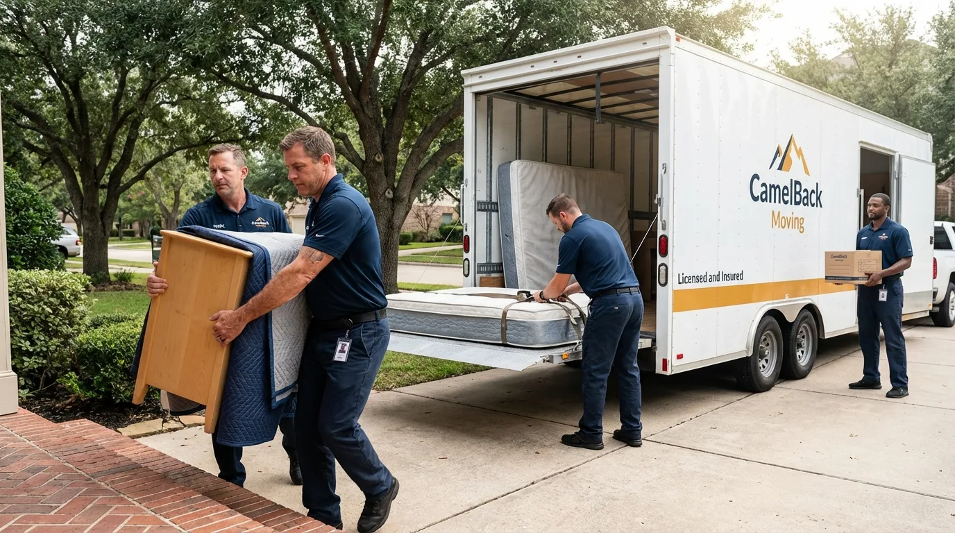 Crew loading residential truck for cross-state move from Weaverville, NC