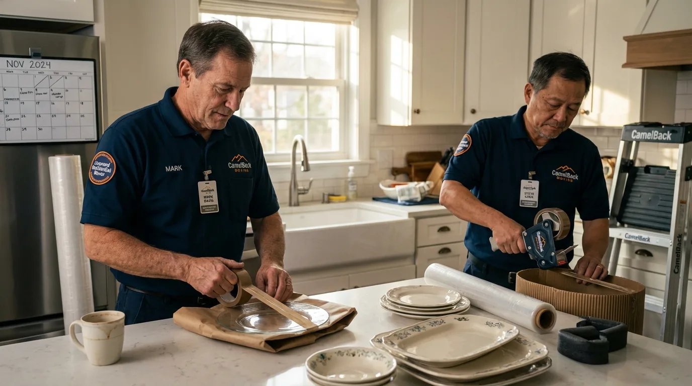 Professional crew packing kitchen dishware in Weaverville, NC